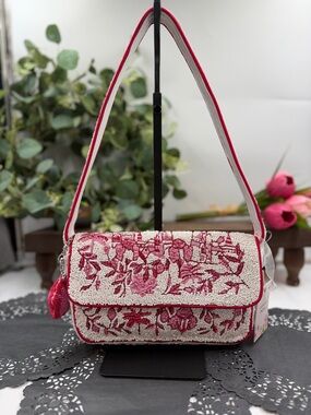 Cherry Blossom Pink Beaded Shoulder Bag Floral Coquette Viral Purse